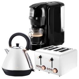 Pronti 3-in-1 White Breakfast Set Kettle, 4-Slice Toaster and Pronti HomeMaid Coffee Machine Appliance Combo