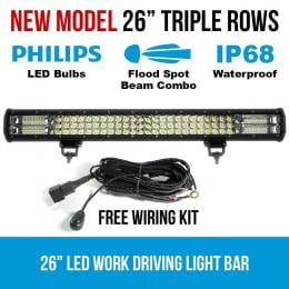 Elinz 26in Inch 3 Rows Led Light Bar Work Driving Philips Flood Spot