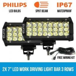 2x 7In Led Work Driving Light Bar Philips Spot Offroad 3 Rows
