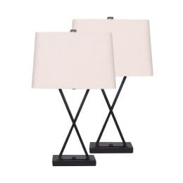 Sarantino Metal Table Lamp Pair with Rectangle Shade & X Stand