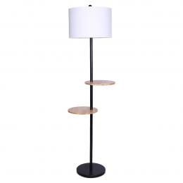 Sarantino Metal Floor Lamp Shade with  Black Post in Round Wood Shelves