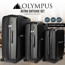 Olympus 3PC Astra Luggage Set Hard Shell Suitcase - Obsidian Black
