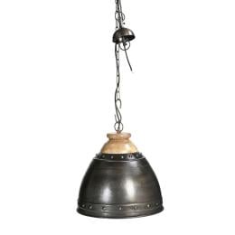Washed Iron And Wood Lampshade Ceiling Hanging Light