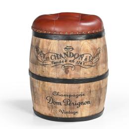 Cylindrical Moet Chandon Leather Ottoman Mango Wood Goat Leather