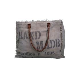 Large Hand Made Bag Shoulder Recycled Canvas Leather Handles