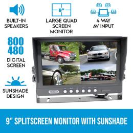 Elinz 9In Split screen Monitor 4pin Rearview 12v/24v Sunshade Inputs