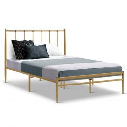 Metal Bed Frame Double Size Mattress Base Platform Foundation Gold
