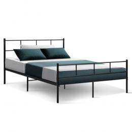 Metal Bed Frame Double Size Platform Foundation Mattress Base Black