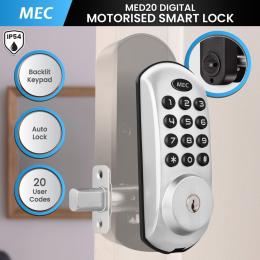 MEC Digital Motorised Smart Lock 20 User Codes Auto-Lock Backlit Keypad - Chrome
