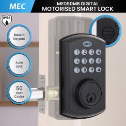 MEC Digital Motorised Smart Lock 50 User Codes Auto-Lock Backlit Keypad - Matte Black