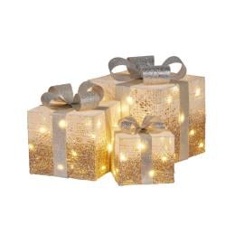 Christabelle 3 Piece Christmas Present Display Set with Lights- Champagne Finish