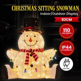 Christabelle Sitting Snowman Christmas Display with Lights - 82cm