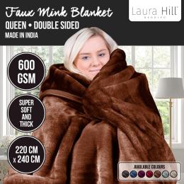 Laura Hill 600GSM Large Double-Sided Faux Mink Blanket - Chocolate