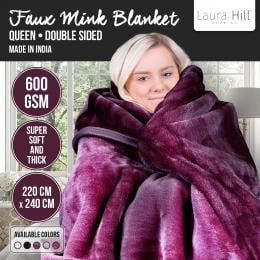 Laura Hill 600GSM Double-Sided Purple Queen Size Faux Mink Blanket