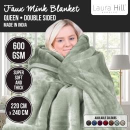 Laura Hill 600-GSM Mink Blanket Queen Size Double-Sided Soft Plush Bed Faux Throw Rug 220 X 240cm - Sage