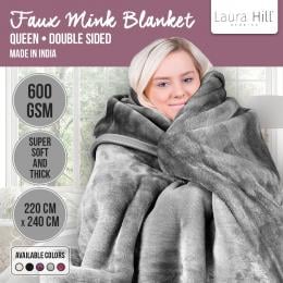 Laura Hill 600GSM Double-Sided Queen Size Faux Mink Blanket - Silver