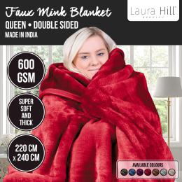 Laura Hill 600GSM Double-Sided Wine Red Queen Size Faux Fur Mink Blanket