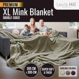 Laura Hill XL Double-Sided Oversized Faux Mink Blanket 305x305cm Olive