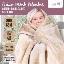 Laura Hill 800GSM Heavy Double-Sided Faux Mink Blanket - Beige