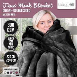 Laura Hill 800GSM Heavy Double-Sided Faux Mink Blanket - Black