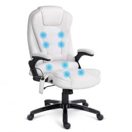 8 Point PU Leather Reclining Message Chair - White