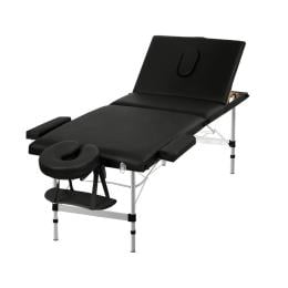 Massage Table 65cm Portable 3 Fold Aluminium Beauty Bed Black