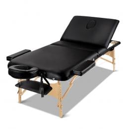75cm Portable Wooden Massage Table 3 Fold Treatment Black
