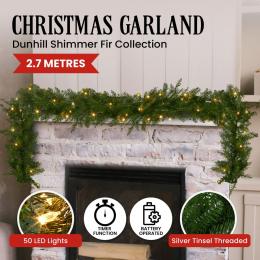 Christabelle 2.74m Christmas Garland with LED Lights Dunhill Shimmer Fir Tree Decoration Ornament