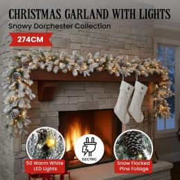 Christabelle 2.7m Christmas Garland Snowy with Lights Dorchester Tree Decoration Ornament