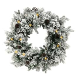 Christabelle 61cm Snowy Christmas Wreath with LED Lights Dorchester Front Door Decoration Ornament