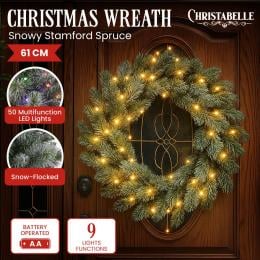 National Tree Company 61cm Battery-Operated Christmas Wreath - Snowy Stamford Spruce