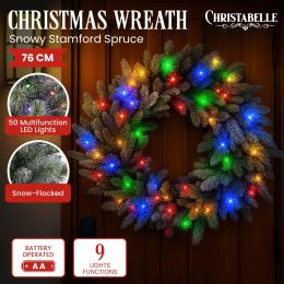 National Tree Company 76cm Battery-Operated Christmas Wreath - Snowy Stamford Spruce