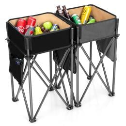 2 Pcs Outdoor Folding Camping Tables With Storage Sink