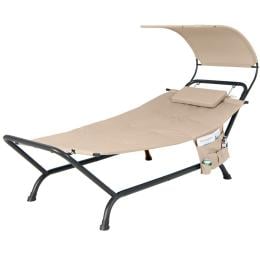 Patio Hanging Chaise Lounge Chair With Storage Bag Beige