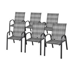 6pc Outdoor PE Wicker Stackable Chairs Garden Yard Deck Lawn