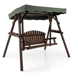 2 Person A-frame Wooden Garden Swing Chair With Adjustable Canopy