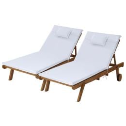 2pc Sun Lounge Wooden Lounger Outdoor Furniture Day Bed Patio White