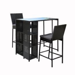 3 Pcs Outdoor Bar Table Stools Set Patio Dining Chairs Wicker