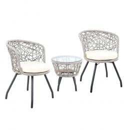 3pc Outdoor Patio Chairs and Table Set - Grey