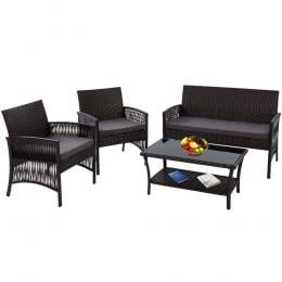 Outdoor Furniture Rattan Set Wicker Cushion 4pc Black