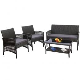 Outdoor Furniture Rattan Set Wicker Cushion 4pc Dark Grey