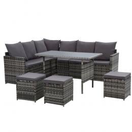 Outdoor Furniture Dining  Sofa Set Lounge Wicker 9 Seater Mixed Grey