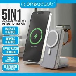 OneAdaptr OneGo Grey 5 in 1 MagSafe Charging Stand Power Bank