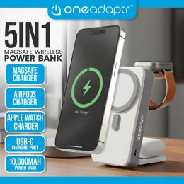 OneAdaptr OneGo White 5 in 1 MagSafe Charging Stand Power Bank