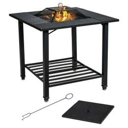 Outdoor Fire Pit Dining Table With Mesh Cover For Poolside