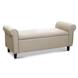 Storage Ottoman Blanket Box Linen Fabric Arm Foot Stool Couch Large
