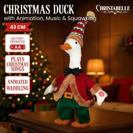 Christabelle 43cm Christmas Duck Animated Musical Decoration Ornament for Table Top or Mantel Display with Music