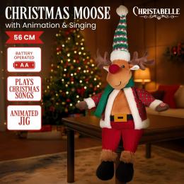 Christabelle 56cm Christmas Moose Animated Musical Decoration Ornament for Table Top or Mantel Display with Animation & Music