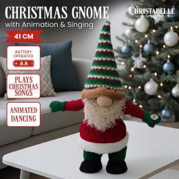 Christabelle 41cm Christmas Gnome Elf Dancing Musical Decoration Ornament for Table Top or Mantel Display with Animation & Music