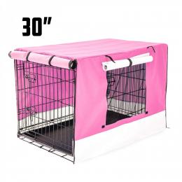 Foldable Metal Wire Dog Cage w/ Cover - PINK 30"